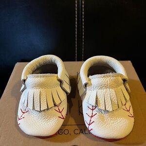 Bird Rock Baby brand “Home Run” genuine leather baby moccasins. NEVER WORN